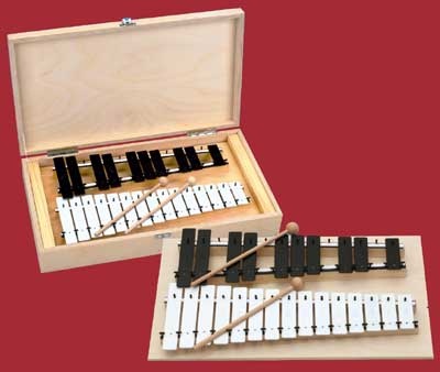 Metallophon, chromatisch, 25 Klangplatten, in Holzbox