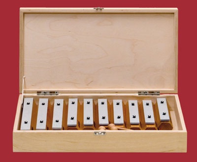 Satz, Klangbausteine aus Buche, Klangplatten aus Aluminium, in Holzbox