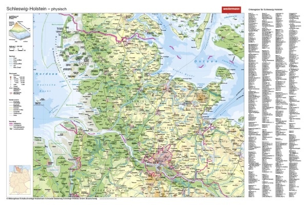 Handkarte (im 10er Set) Schleswig-Holstein, physisch/politisch