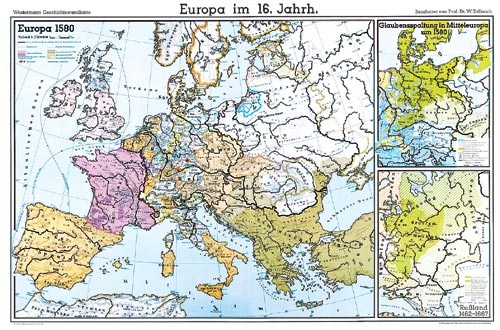 Wandkarte Europa im 16. Jahrhundert, 200x140 cm