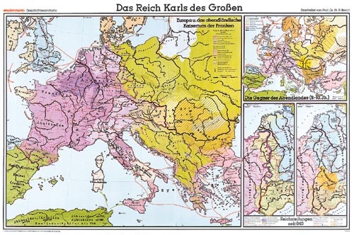 Wandkarte Das Reich Karls des Großen, 204x139 cm