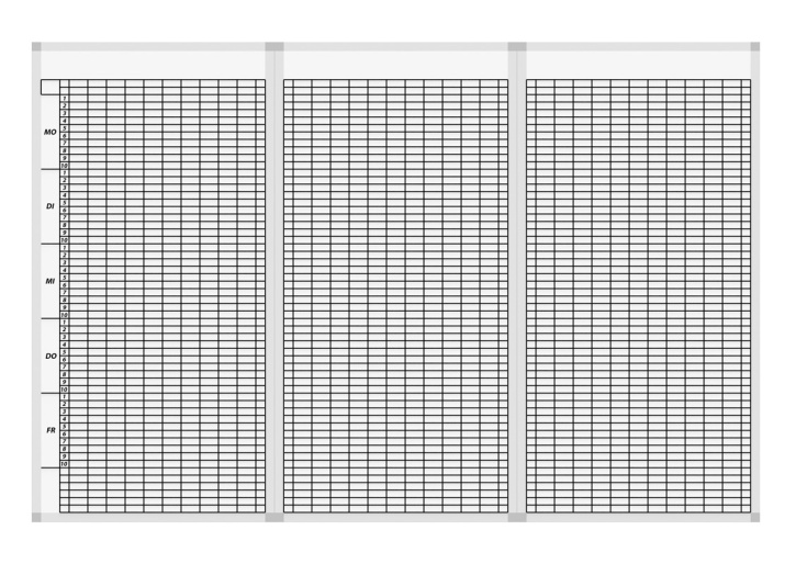 Stundenplantafel für 30 Klassen mit 10 Stunden, weiß, als 3teiliges Set