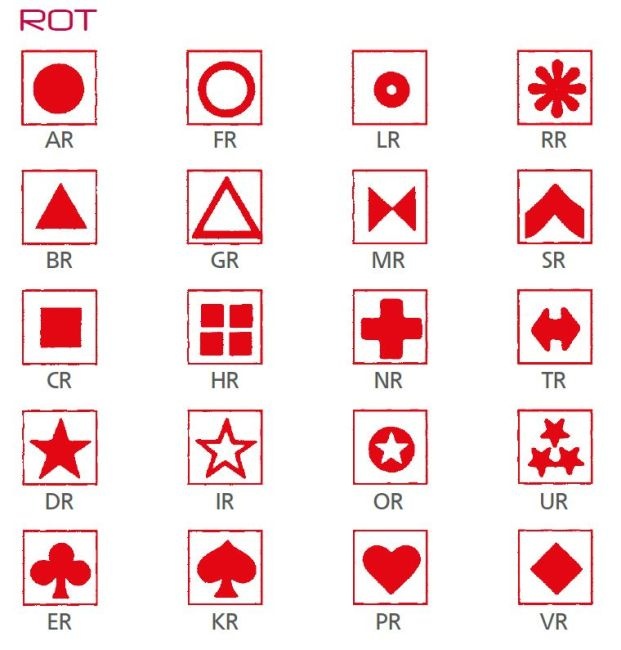 Symbolbogen für Kippmagnete, selbstklebend, 600 Symbole, rot