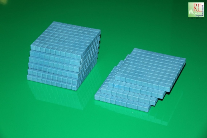 Farbige Dienes Hunderterplatte, 10 Stück aus RE-WOOD®, blau
