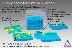 Tausenderwürfelsatz - Kubikdezimeterwürfel in 3 Farben