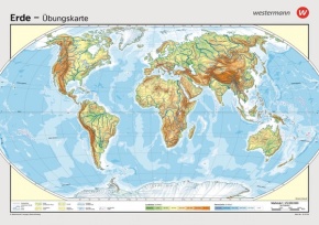 Wandkarte Die Erde, physisch/stumm, 140x100 cm