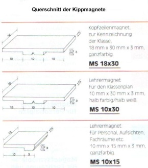 Satz Kippmagnete für Stundenplan, halb mittelblau-halb weiß