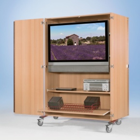 Extra breiter, fahrbarer TV Schrank für Flachbild-Fernseher mit Rollauszug und 2 Böden