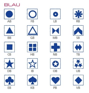Symbolbogen für Kippmagnete, selbstklebend, 600 Symbole, blau